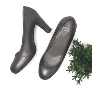 EILEEN FISHER Gun Metal Leather Silver Heels 8